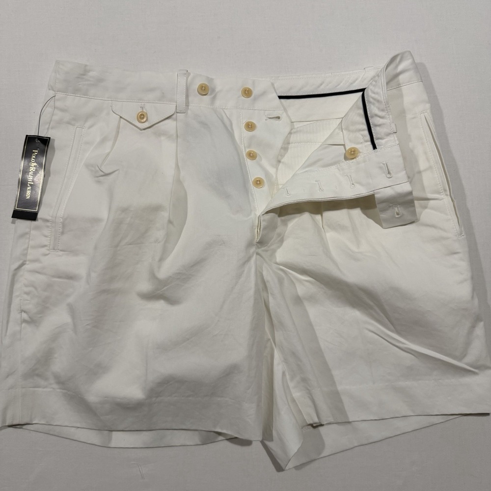 RARE Vintage Y2K NWT Ralph Lauren Lawn Club Mens 34 Pleated Trouser Shorts White
